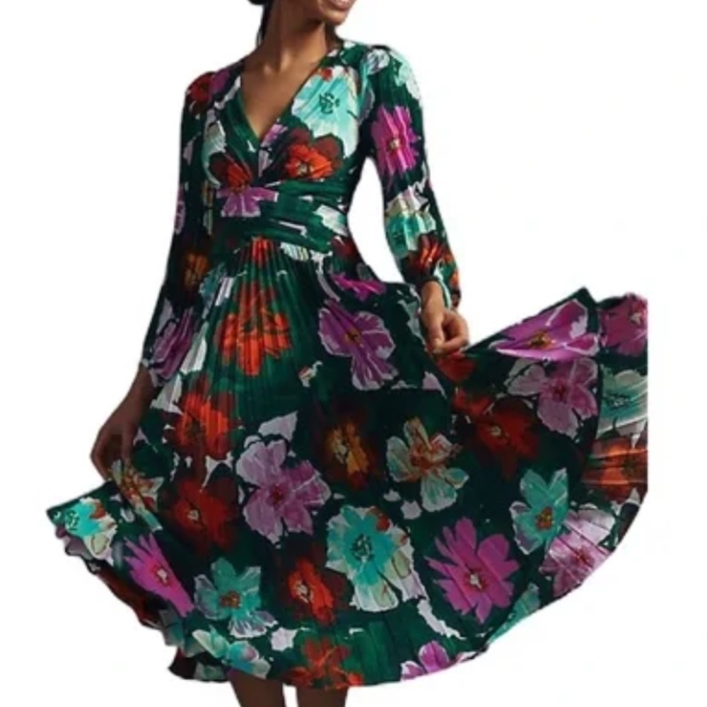 NWT Anthropologie Pleated V-Neck Dress
